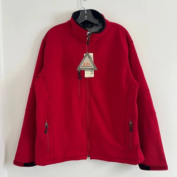 NWT Softshell Fleece Lined Waterproof Jacket Red Size Large - Picture 1 of 17
